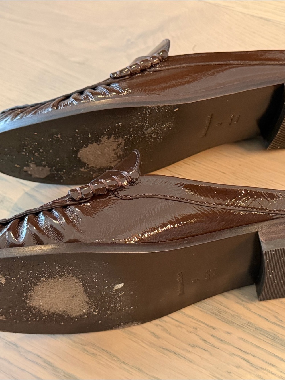 Reformation Dark Brown Patent Leather Penny Loafer Mules - Picture 2 of 3